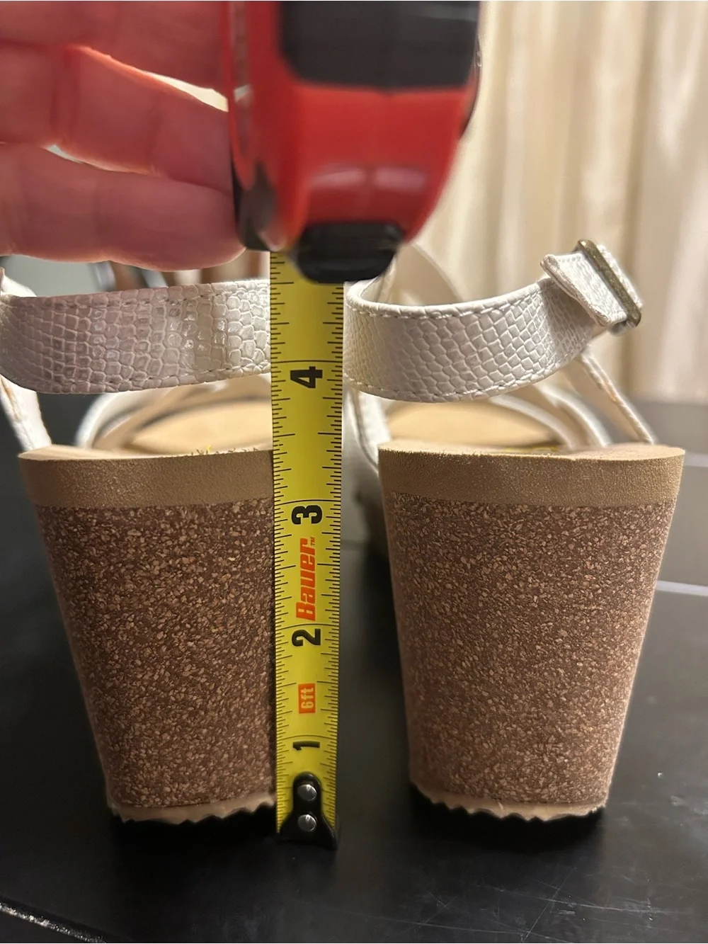 Volatile Off White Textured Strappy Cork Wedge Sandals with Ankle Buckle